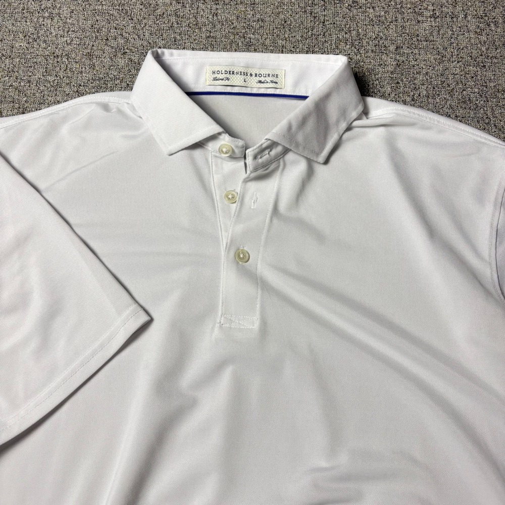 Holderness & Bourne Polo Shirt Mens Large Tailored Fit White Stretch Short Slv